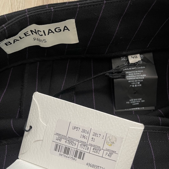 Balenciaga Striped Wool High-Waist Slit Skinny belted Pants in Black 40 - Picture 7 of 8